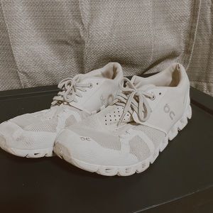 White on cloud (on running shoes). Women’s 10. All white.